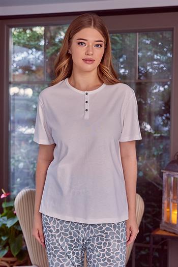 Kadın Düğmeli Kısa Kollu Pijama Takımı