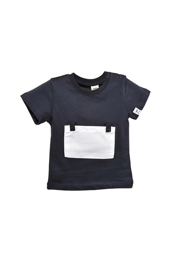 Erkek Bebek Yaka Çıtçıtlı Beyaz Cepli Lacivert T-Shirt (9ay-4yaş)