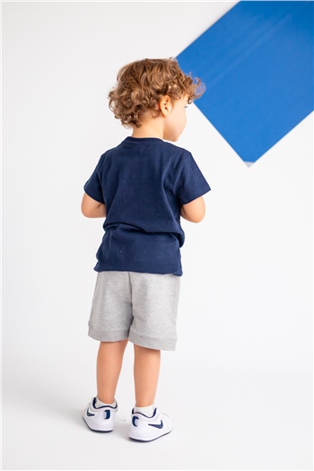 Erkek Bebek Yaka Çıtçıtlı Beyaz Cepli Lacivert T-Shirt (9ay-4yaş)