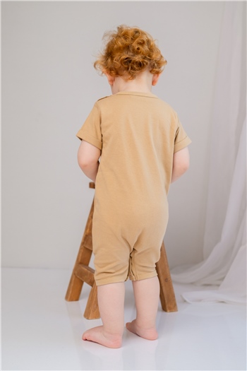 Erkek Bebek Koyun Nakışlı Kolları Katlamalı Bej Tulum (3-24ay)