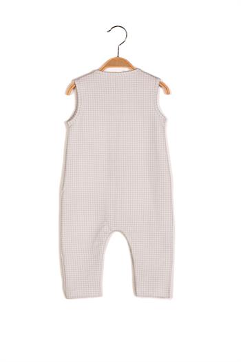 Erkek Bebek Ekru Kareli Kolsuz Tulum