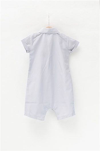 Erkek Bebek Gri Çizgili Dokuma Tulum (3-36ay)