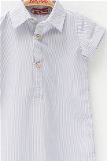 Erkek Bebek Gri Çizgili Dokuma Tulum (3-36ay)