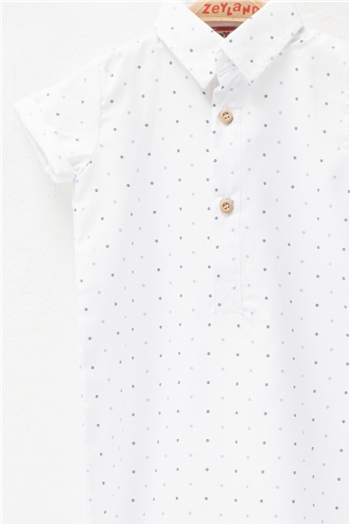 Erkek Bebek Beyaz Kolları Katlamalı Dokuma Tulum (3-36ay)