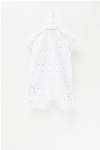 Erkek Bebek Beyaz Kolları Katlamalı Dokuma Tulum (3-36ay)