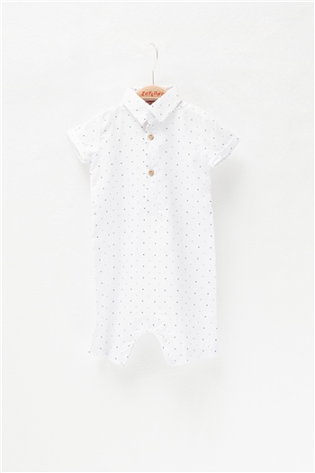 Erkek Bebek Beyaz Kolları Katlamalı Dokuma Tulum (3-36ay)