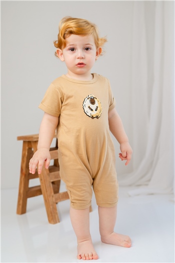 Erkek Bebek Koyun Nakışlı Kolları Katlamalı Bej Tulum (3-24ay)