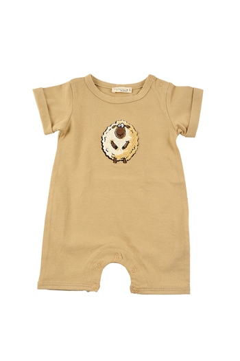 Erkek Bebek Koyun Nakışlı Kolları Katlamalı Bej Tulum (3-24ay)