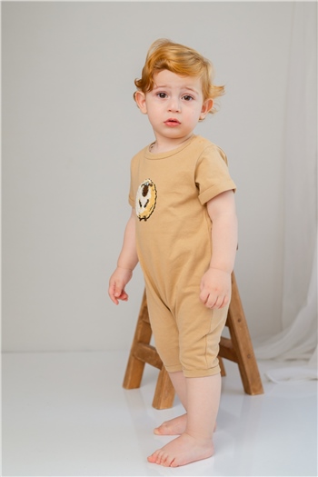 Erkek Bebek Koyun Nakışlı Kolları Katlamalı Bej Tulum (3-24ay)