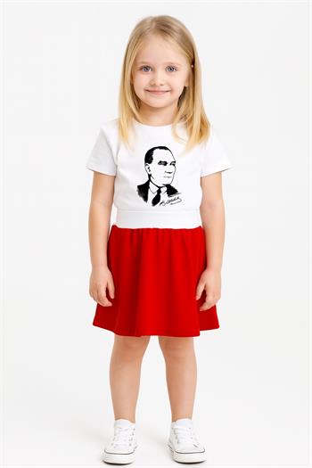 Unisex Çocuk Atatürk Baskılı Kısa Kollu T-shirt - Beyaz