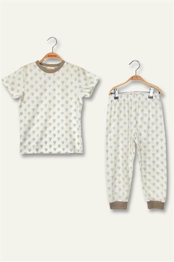 Unisex Çocuk Balon Baskılı  Pijama Takımı - Bej