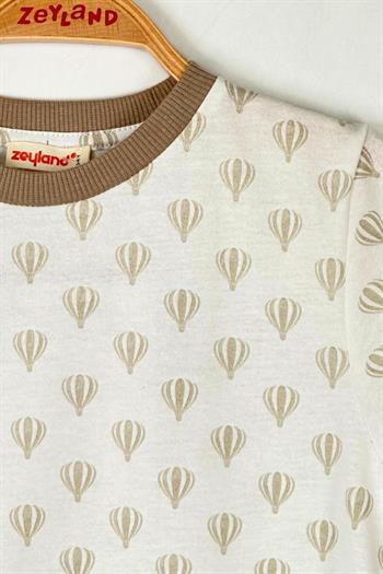 Unisex Çocuk Balon Baskılı  Pijama Takımı - Bej