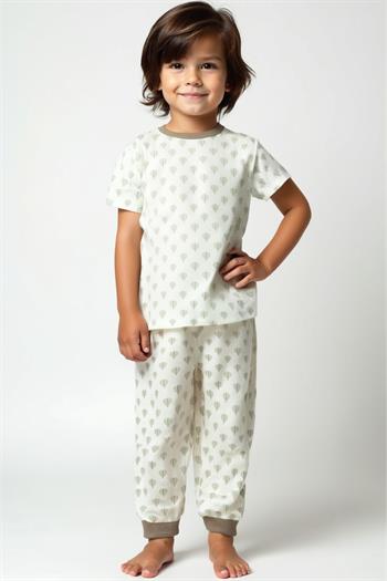 Unisex Çocuk Balon Baskılı  Pijama Takımı - Bej