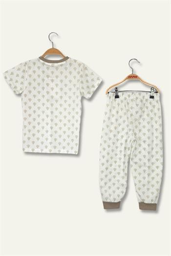 Unisex Çocuk Balon Baskılı  Pijama Takımı - Bej