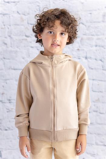 Unisex Çocuk Basic Kapüşonlu Ceket - Bej
