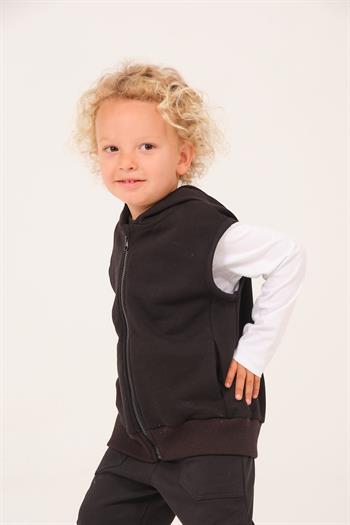 Unisex Çocuk Basic Kapüşonlu Yelek - Siyah