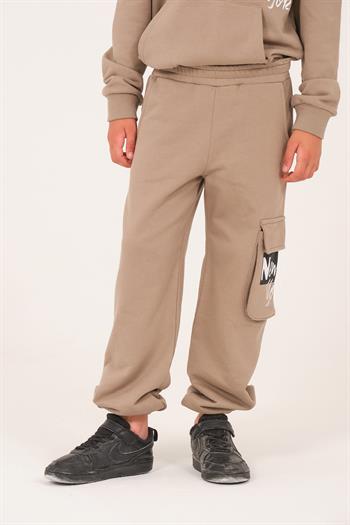 Unisex Çocuk Baskılı Cep Detaylı Jogger Eşofman Altı - Açık Haki
