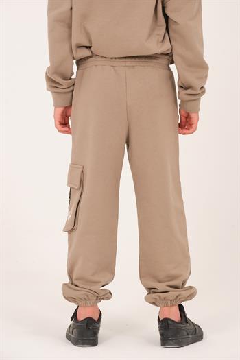 Unisex Çocuk Baskılı Cep Detaylı Jogger Eşofman Altı - Açık Haki
