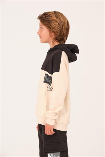 Unisex Çocuk Baskılı Kapüşonlu Sweatshirt - Krem