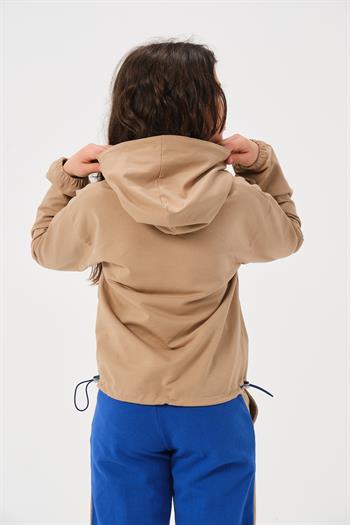 Unisex Çocuk Baskılı Kapüşonlu Sweatshirt - Bej
