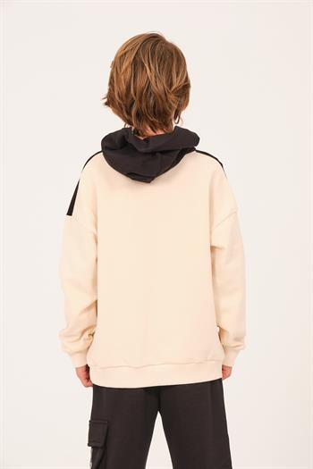 Unisex Çocuk Baskılı Kapüşonlu Sweatshirt - Krem