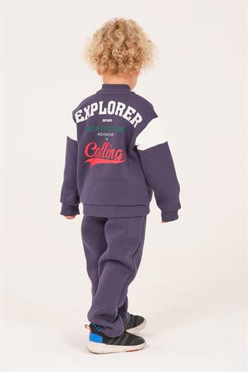 Unisex Çocuk Baskılı Kolej Ceket - İndigo