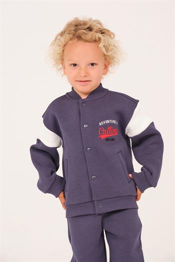 Unisex Çocuk Baskılı Kolej Ceket - İndigo