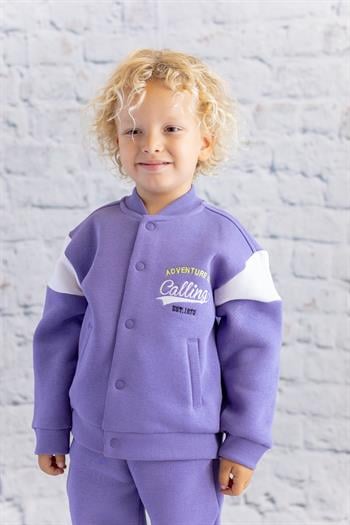 Unisex Çocuk Baskılı Kolej Ceket - Lila