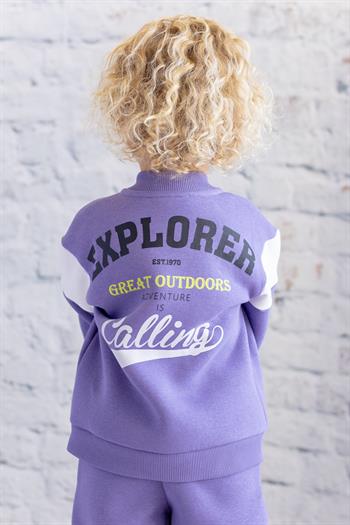 Unisex Çocuk Baskılı Kolej Ceket - Lila