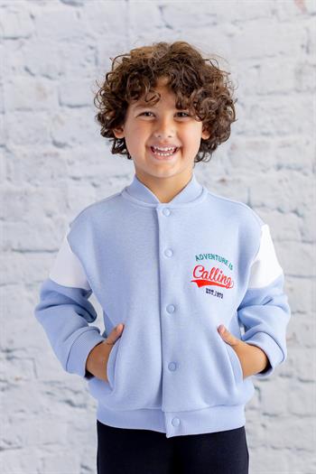 Unisex Çocuk Baskılı Kolej Ceket - Mavi