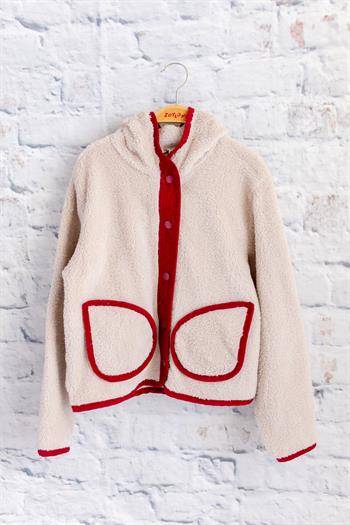 Unisex Çocuk Biye Detaylı Kapüşonlu Peluş Mont - Bordo