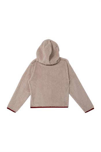 Unisex Çocuk Biye Detaylı Kapüşonlu Peluş Mont - Bordo