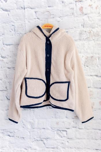 Unisex Çocuk Biye Detaylı Kapüşonlu Peluş Mont - Lacivert