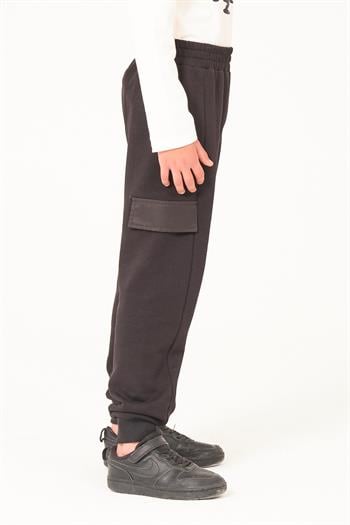 Unisex Çocuk Cep Detaylı Eşofman Altı - Siyah