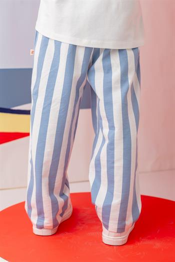 Unısex Çocuk Çizgili Pantolon - Mavi Çizgili