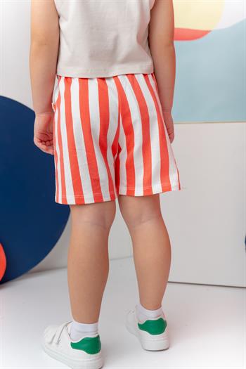 Unısex Çocuk Çizgili Şort - Coral Çizgili