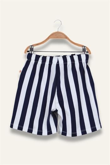 Unısex Çocuk Çizgili Şort - Lacivert Çizgili