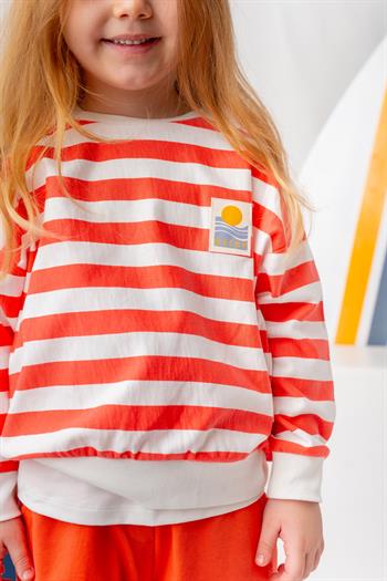 Unısex Çocuk Çizgili Sweatshirt - Coral Çizgili