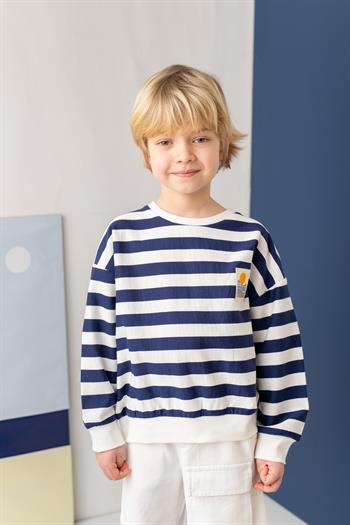 Unısex Çocuk Çizgili Sweatshirt - Lacivert Çizgili