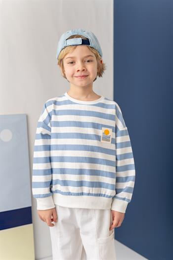 Unısex Çocuk Çizgili Sweatshirt - Mavi Çizgili