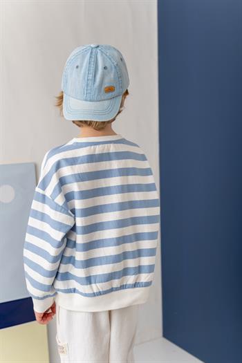 Unısex Çocuk Çizgili Sweatshirt - Mavi Çizgili