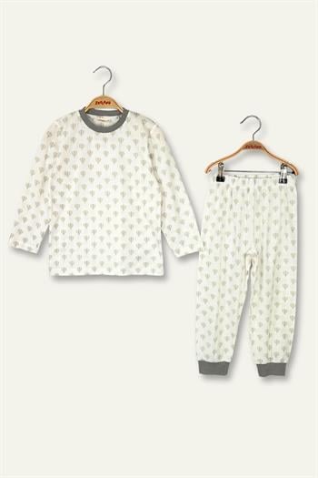 Unisex Çocuk Desenli Pijama Takımı - Bej