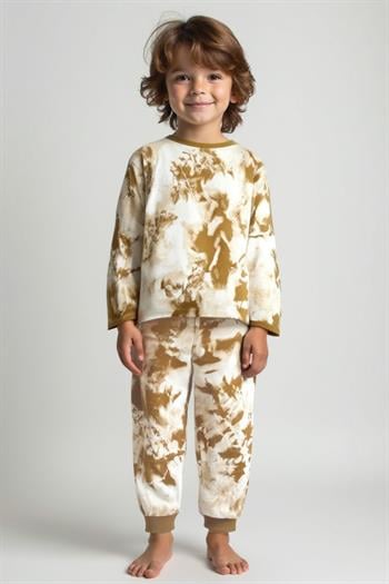 Unisex Çocuk Desenli Pijama Takımı - Camel