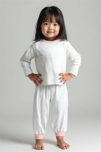 Unisex Çocuk Desenli Pijama Takımı - Ekru
