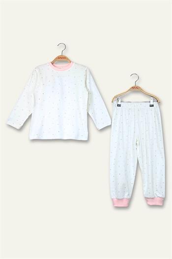 Unisex Çocuk Desenli Pijama Takımı - Ekru