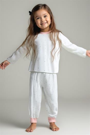 Unisex Çocuk Desenli Pijama Takımı - Ekru