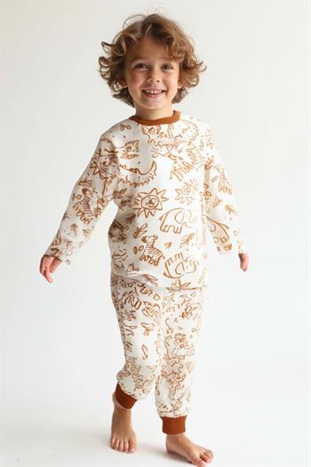 Unisex Çocuk Desenli Pijama Takımı - Hardal