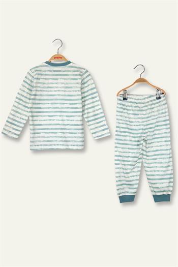 Unisex Çocuk Desenli Pijama Takımı - Mavi