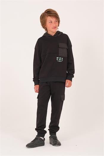 Unisex Çocuk Kapüşonlu Sweatshirt - Siyah