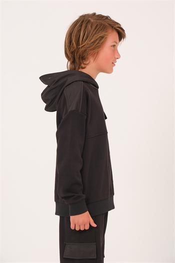 Unisex Çocuk Kapüşonlu Sweatshirt - Siyah